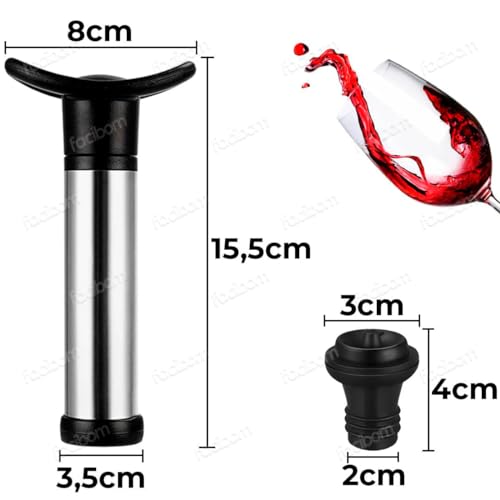 Conjunto Bomba à Vácuo Para Garrafas de Vinho Com 02 Rolhas de Silicone - Mantenha o Frescor Vinho M
