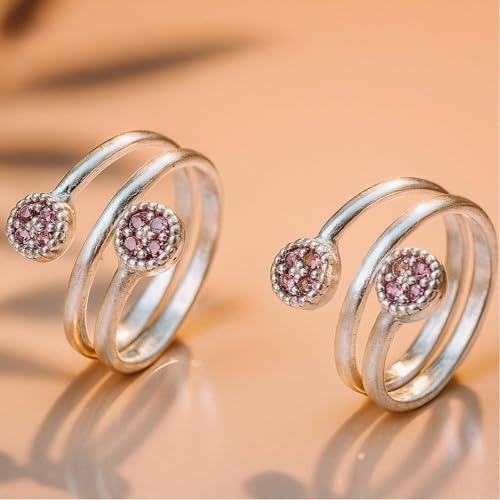 Image of SATKOTI 925 Silver Toe Rings for Women | Adjustable Pure Metal Bichiya with AAA Quality CZ Stone| BIS Hallmarked Jewelry with Authenticity Certificate | Pair of 2 Metti