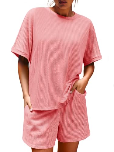 Image of Imily Bela Womens 2 Piece Outfits 2025 Oversized Summer Short Sets Casual Beach Ribbed Short Sleeve Matching Set