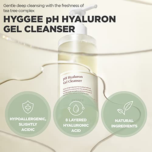 Hyggee Ph Hyaluron Gel Cleanser - Hyaluronic Acid Hydrating Face Wash - Ph Balancing Formula For All Skin Types - Hypoallergenic Mild Makeup Cleansing Gel, 6.76 Fl.oz. #TOP1