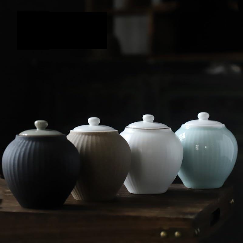SONGCHAO Sugar Jar Ceramic Tea Cans Small Sealed Storage Porcelain Portable Packaging Tea Canister(C)