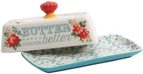 Salt and Pepper and Butter Dish Set Vintage Floral