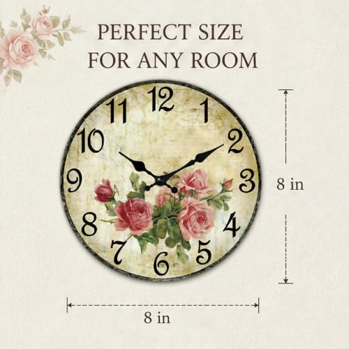 Image of CHYLIN Wall Clock Pink Rose Silent Battery Operated Kitchen Home Decor