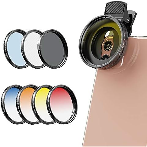 52mm Phone Camera Lens Kit Graduated Color Filter Accessory Kit - Four Color Lens, Star, CPL Filter, ND32 Filter Compatible with iPhone 15 14 Pro Max 13 12 11 & Canon Nikon Sony Cameras Cover