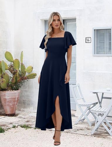 Image of LightlyKiss Women's Square Neck Backless Dress High Slit Wedding Guest Dress Formal Cocktail Party Dress
