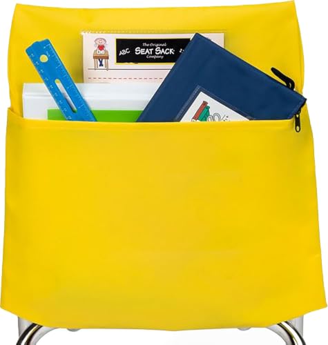 Image of Seat Sack Student Chair Storage Pocket - 17 inch, Single Pocket, Classroom Chair Organizer for Student Desks, Durable Over-the-Chair Storage, Ready-to-Use Name Tag Window, Yellow, 25-Pack