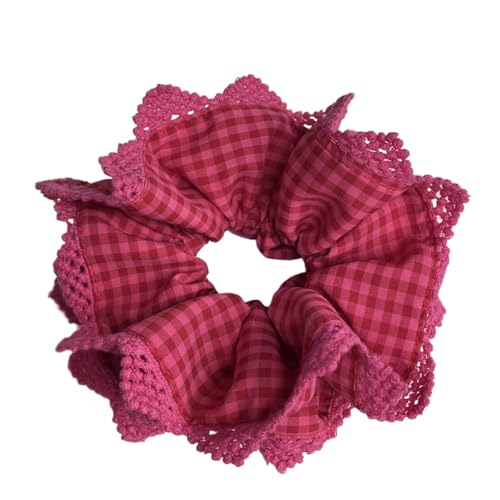 Chouchou en dentelle haut de gamme au motif vichy rose pour accessoire cheveux d'exception