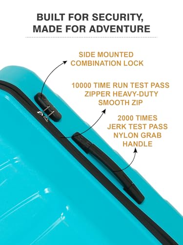 Image of Teakwood Small-Medium Size 8 Wheels Trolley Bag, Hard Cabin with Zipper Closure, Adjustable Push Button & TSA Lock System 360 Degree (Set of 2, Aqua Green)