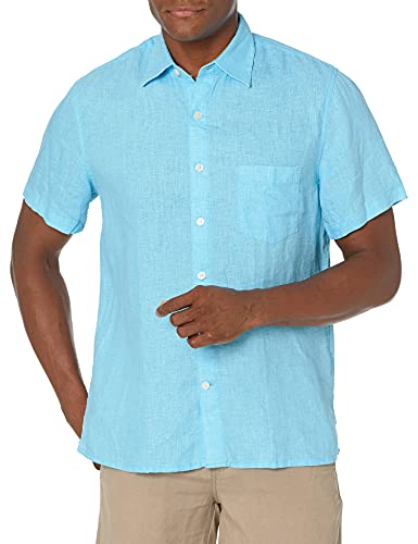 Amazon Brand - 28 Palms Men s Standard-Fit Short-Sleeve 100% Linen Shirt, Blue Topaz, Medium