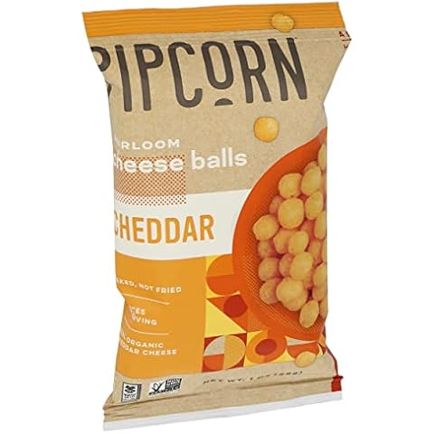 Pipcorn Heirloom Cheddar Cheese Balls, Organic Cheese, Gluten Free & Non-GMO, 1 Ounce (Pack of 24) Cover