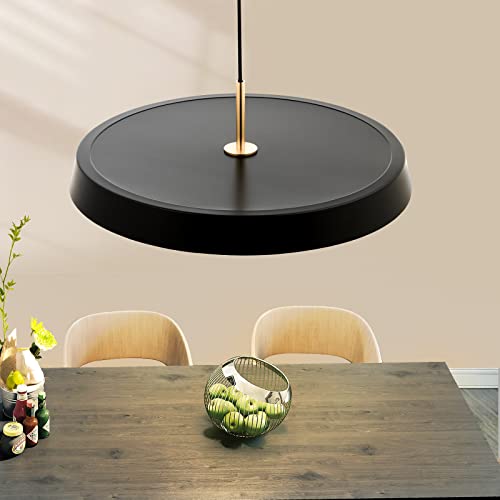Black Pendant Light Fixtures, 19.69'' Round Metal Hanging Lamp, Dimmable Led 3000K 37W No Flicker, Adjustable Length Max 47.28'',Pendant Lights For Kitchen Island Dining Room Restaurant (Modern) #TOP6