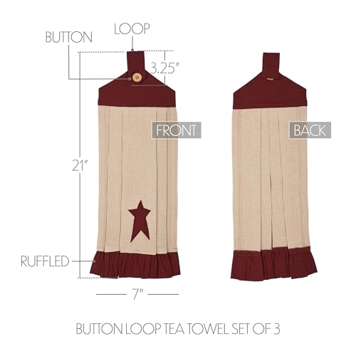VHC-Brands-Cotton-Connell-Button-Loop-Kitchen-Towel-Set-of-3-Hanging-Kitchen-Towel-Appliqued-Bath-Kitchen-Connell-Collection-Rectangle-21×7-Star-Burgundy VHC Brands Cotton Connell Button Loop Kitchen Towel Set of 3 Hanging Kitchen Towel Appliqued Bath Kitchen Connell Collection Rectangle 21×7 Star Burgundy