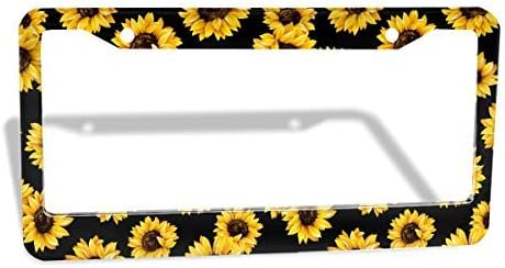Lovely Sunflower License Plate Frames 2 Pack Aluminum Car Tag License Plates Holders Round Hole