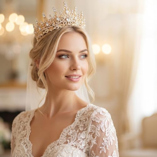 Corona de reina con diamantes de imitación finos para novias y tiaras de boda 3