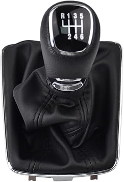Gear Shift Knob Gaiter Boot Leather Cover Kit 6-Speed Manual Gear Shift Knob Shifter with Black Leather Gaiter Accessories Replacement Set for Skoda Fabia MK3 2015 2016 2017