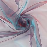 Lightweight 2 Tone Voile Fabric Sheer Organza Iridescent Turquoise with Red - 58 Inch by 5 Yards