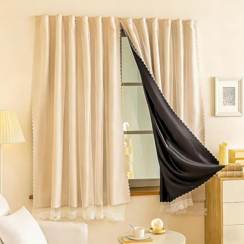Portable Blackout Curtains 100% Blackout Curtain Double Layer with Voile Self-adhesive Easy to install Sun Protection Heat Insulation Privacy Protection Suitable for Various Room 1 Piece (0.9*1.5m)