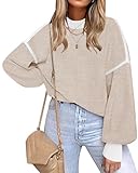 Fall Clothes for Women 2025 Trendy Fashion Oversized Sweaters Color Block Long Sleeve Knited Pullover Tops Winter Outfits,Apricot,Small