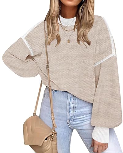 Image of Fall Clothes for Women 2026 Fashion Outfits Knitted Oversized Sweaters | Disamer Womens Sweater Trendy,Color Block Crew Neck Long Sleeve Knitted Pullover Jumper Tops,Striped,Winter Cute Sweaters