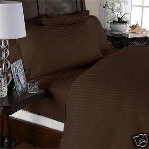 Grandeur Linens 800 Thread Count Four (4) Piece Queen Size Chocolate Stripe Bed Sheet Set, 100% Egyptian Cotton, Deep Pocket