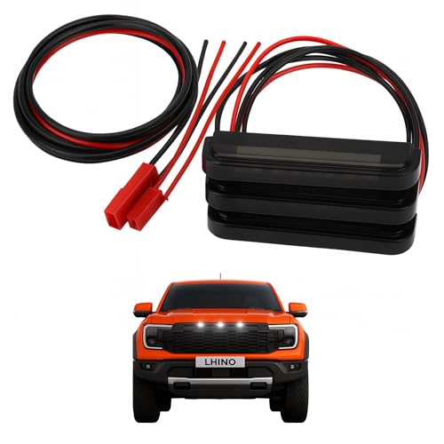 LHINO 3pc White LED Front Grille Lights Compatible with 2022-2025 Ford Next-Gen Ranger Raptor Trucks, Smoked Lens, Seamlessly Integrates with AUX Switch (White, 3 LED)