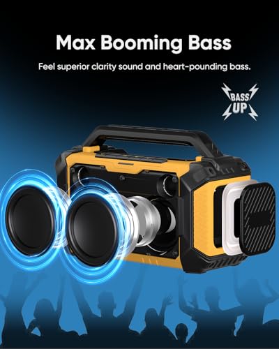 Inwa Jobsite Bluetooth Speakers Compatible with DeWalt 20V/FLEXVOLT & Milwaukee M18 Battery, 60W Portable Outdoor Wireless Boombox w/Bass, RGB Lights, Loud Speaker for Worksite/Workshop/Garage(Golden) - image 4