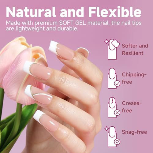 Image of UNA GELLA Medium Square Nail Tips Fake Gel Nails 120pcs Pre-buff Matte | Square Full Cover False Nail Tips Clear Acrylic Nails No C Curve Tips for Press on Nail Extensions Home DIY Salon 12 Sizes