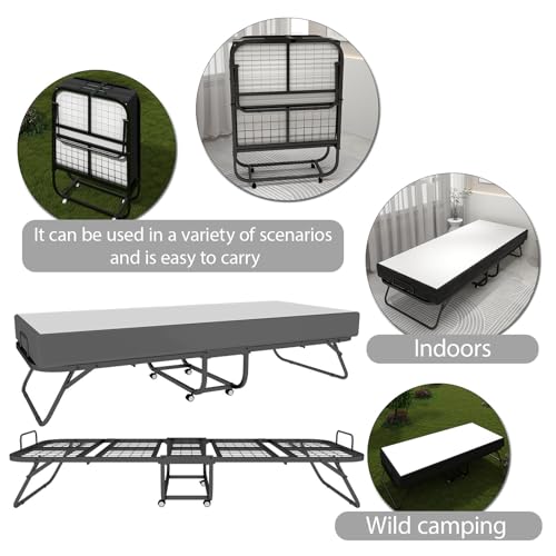 Ningering Folding Bed with Mattress, 72\" x 31\" Foldable Twin Bed for Adults, Rollaway Guest Bed with 5\" Memory Foam Mattress, for Living Room,Guest Room - Thumbnail 4