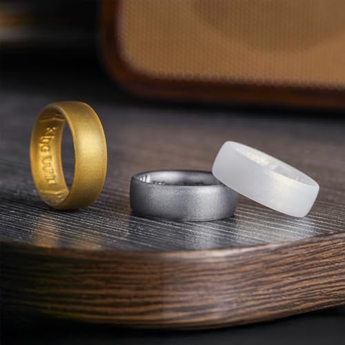 King Will Silicone Wedding Band for Men Women- 1.8mm Ultra Thin Ring with Metallic Shimmer | Comfort Grip Inner Design | Hypoallergenic Rubber Wedding Ring for Gym, Work, Travel Size 7-144