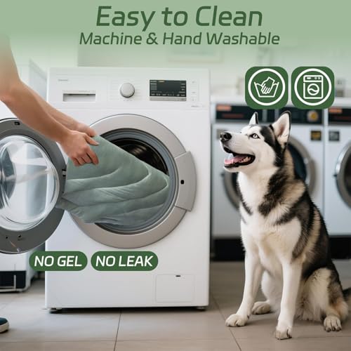 UIQELYS Kühlmatte für Hunde Eisgrün, ohne Gel, Oberseite aus kühlem Stoff und Rückseite aus Samt, waschbar, Kühlkissen für Hund, Sommerlinderung für Welpen und Kätzchen (Eisgrün, A-91x58 cm)