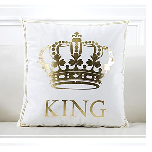 FASHIONDAVID Gold King Crown Bronzing Flannelette Square Decorative White Throw Pillow Case Home Pillowcases Cushion Cover Gold King Queen Crown 18 X 18 Inches