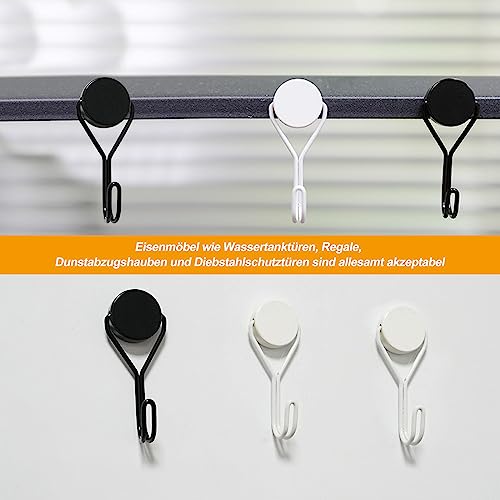 Puedno 6 Stück Magnethaken Extra Stark 20mm Neodym Magnet Haken Drehbar hält 13KG Super Starker Magnet Haken Mit Haken für Küche Decke, Büro Kühlschränke Grill