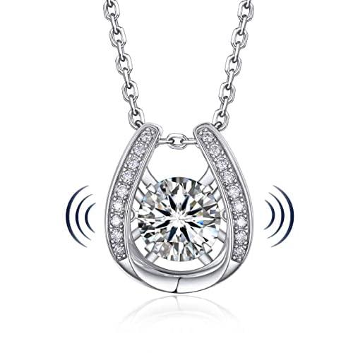 MomentWish Necklace for Women, Sparkling Gift for Her, 1Carat Moissanite Heart Pendent for Her, 925 Sterling Silver Dance Necklace for Anniversary Christmas Valentines 6 Horseshoe-1 Carat
