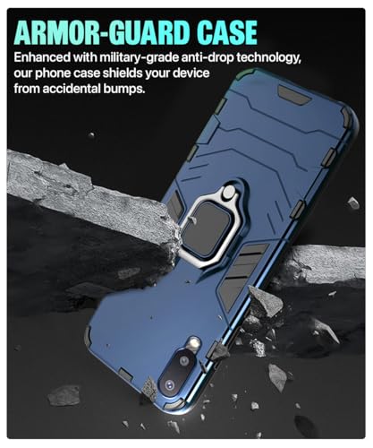 Image of WOW IMAGINE Shock Proof Back Case Mobile Cover for Samsung Galaxy M02 | Back Cover Case (Tough Armor | Hybrid PC + TPU | Ring Holder & in-Built Kickstand | Blue)