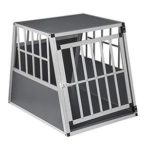 EUGAD Hundetransportbox Alu Hundebox für Hunde 65x85x71cm, Hundebox Auto Kofferraum mit Sicherheitsverschluss, Auto Hundetransportbox, robust Autotransportboxen für Kleien mittlegroße Hund