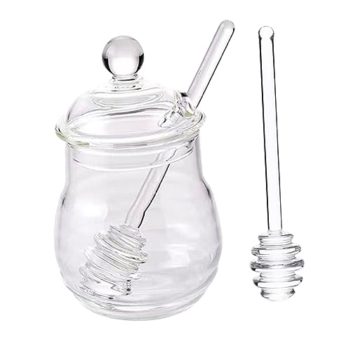 DECHOUS 1 Set Honey Pot Honey Glass Sealer Honey Glass Bottle Clear Honey Storage Honey Packaging Bottles Lidded Honey Container Terrarium Glass Honey Containers Jar Stirring Rod re-usable