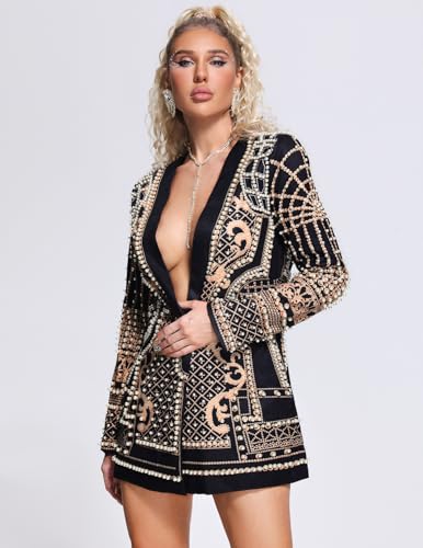 BELLA BARNETT Printed Blazer Dress for Women Blazer Dress Deep V Neck Women Blazer Long Sleeve Blazer Dress3