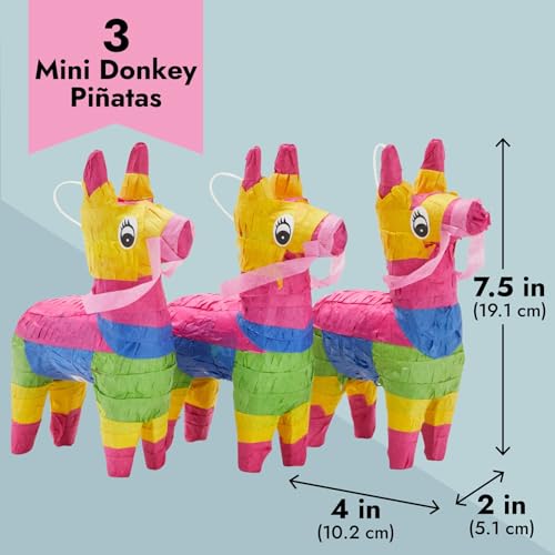 Juvale Mini Pinata Donkey 3 Pack - 4 x 7.5 x 2 in - Multi-Color Paper - Mini Pinatas Mexican Party Favors & Decorations by Juvale - Image 3