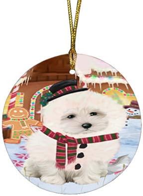 Christmas Express Delivery Red Truck Running Maltese Dogs Round Flat Ornament - Pet Decorative Hanging Ornaments for Christmas X-mas Tree Decorations - 2.75" Round Christmas Ornament