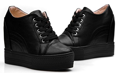 SATUKI Adult Women's Hidden Heel Wedges Lace up Casual Fashion Sneakers2