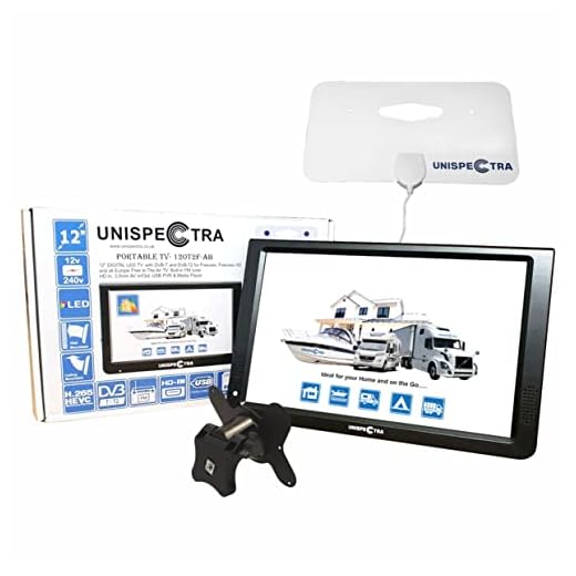Unispectra® 12 Pulgadas 12V / 230V HD LED TV Digital DVB-T / T2 (TDT) USB PVR y Reproductor Multimedia, FM Tuner, HDMI, AV In/out. Ideal para, Autocaravana, Barco, Caravana, Camping, Camión