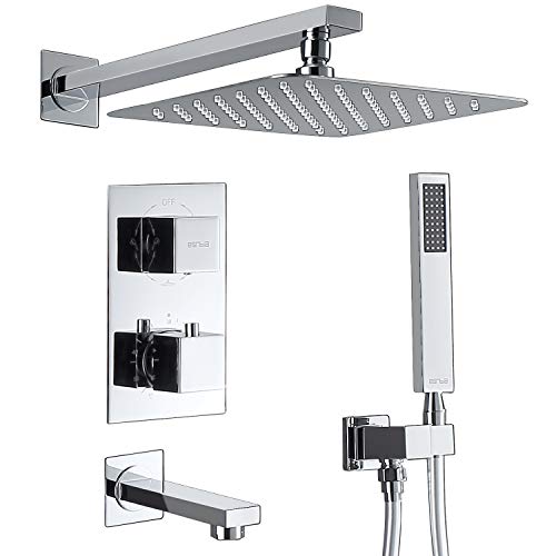 Ensemble de robinet de douche mural pour système de douche thermostatique Esnbia avec bec de baignoire et pomme de douche à effet pluie 10 'Chrome Chrome