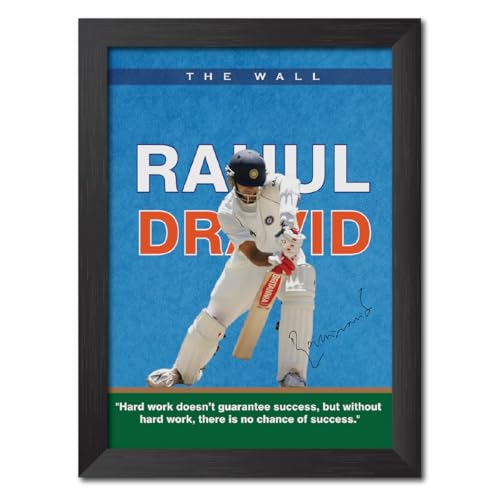 Image of TenorArts Rahul Dravid Poster with Quotes Indian Legend Cricket Player Photo Frame Painting with Matt Finish Black Textures (12 inches x 9inches)