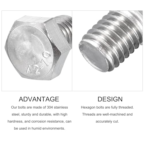 Image of METALLIXITY Hex Bolts (M8-1.25x10mm) 10Pcs, 304 Stainless Steel Coarse Fully Threaded Hex Head Screw Bolt Machine Screws - for Furniture Repair, Silver