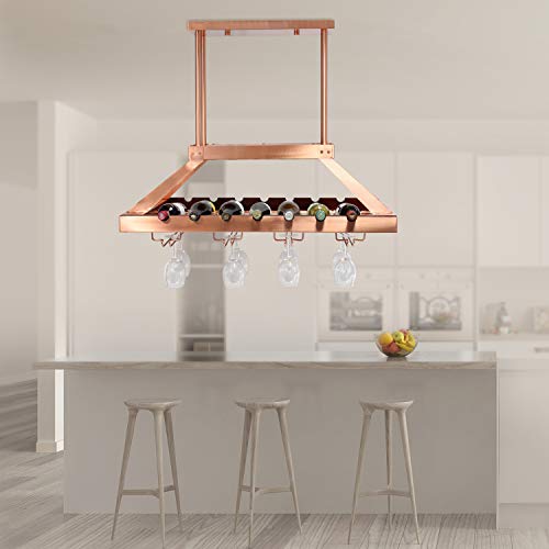 Elegant Designs Wr1000-Cpr Kitchen Hanging Led Light Overhead Wine Rack Island Pendant Chandelier Bottle And Glass Storage Display, Copper #TOP5