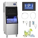 RESTISLAND Commercial Ice Maker Machine, 550 lbs /24 h, 330 lbs Storage Bin, Stainless Steel, Automatic Cleaning, Blue Ray, Perfect for Bar or Business, Includes Ice Shovel, Connection Hose