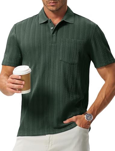 Image of TBMPOY Mens Casual Knit Polo with Pocket Textured Shirts Short Sleeve Classic Summer Vacation