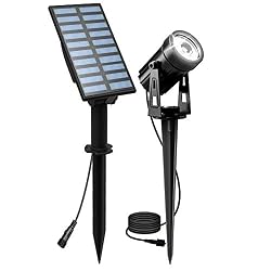 T-SUN Solar Spot Lights Outdoor, Solar Landscape Spotlights, Cool White | IP65 Waterproof, 2 Brightness Modes, Dusk to Dawn Solar Uplights for Flag, Garden, Yard, Pathway, Patio, Lawn