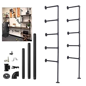 Industrial Wall Mount Iron Pipe Shelf Shelves Shelving Bracket Vintage Retro Ceiling Hung shelf DIY Open Bookshelf…
