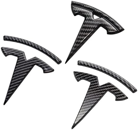 YJMOTOR Fit Model Y Logo Cover,Front Trunk,Rear Trunk Logo Cover Sticker,ABS Carbon Fiber Sticker Style Trims Badge Decals 3Pcs-Set for Tesla Model Y Accessories Emblem(Glossy Carbon Fiber Patte)